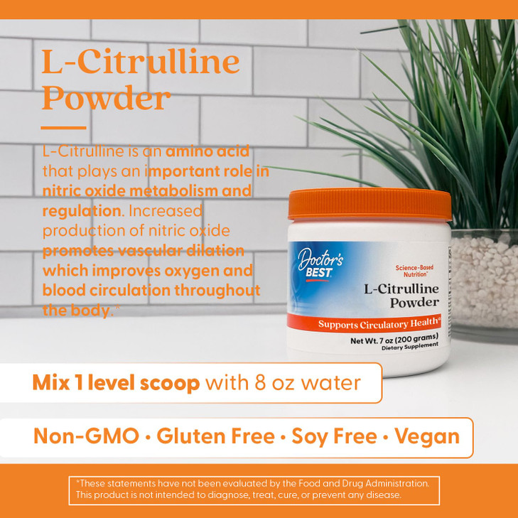 Doctors Best L-Citrulline Powder, Supports Circulatory Health, Non-GMO, Gluten