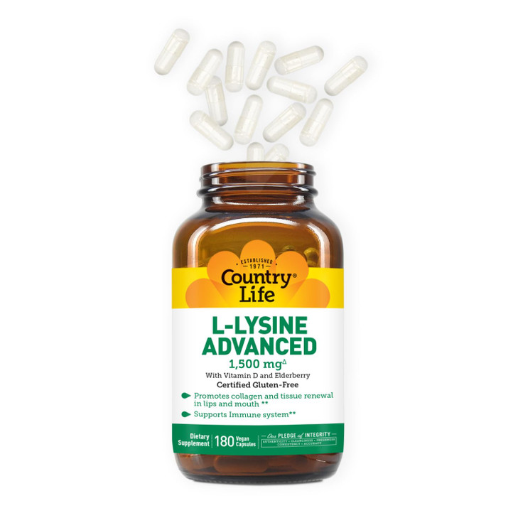 Country Life L-Lysine 1500mg Capsules with Vitamin D & Elderberry