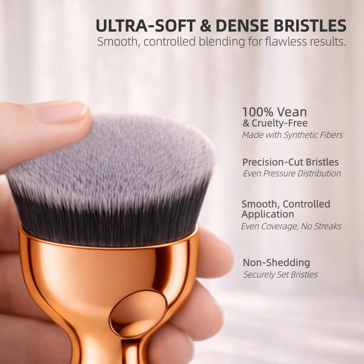 GOERTI Angled Flat Top Kabuki Foundation Brush, Vegan Kabuki Blending & Buffing Brush for Face & Body Makeup, Self Tanner, Sunless Tanning & Bronzer