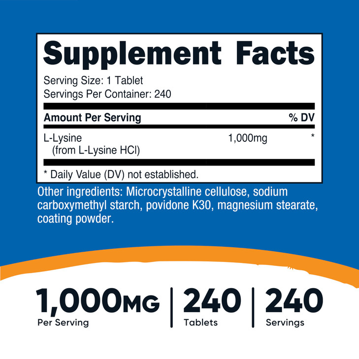 Nutricost L-Lysine 1000mg, 240 Tablets