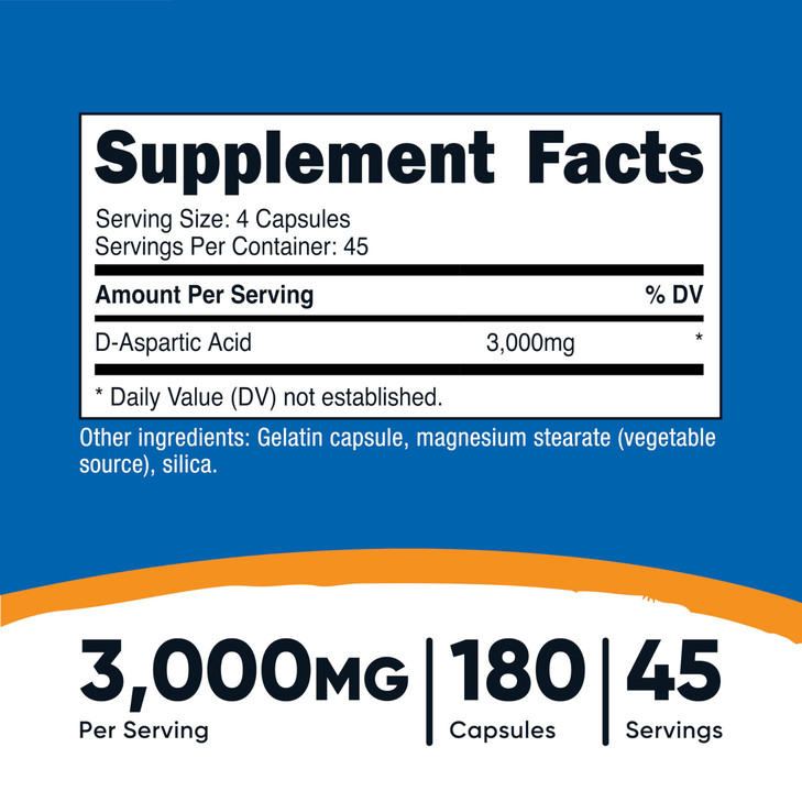 Nutricost D-Aspartic Acid (DAA) Capsules 3000mg Per Serving (180 Capsules)