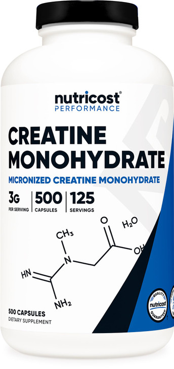Nutricost Micronized Creatine Monohydrate 3,000mg 500 Capsules, 125 Servings