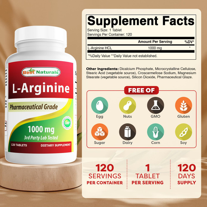 Best Naturals L-Arginine 1000 mg 120 Tablets