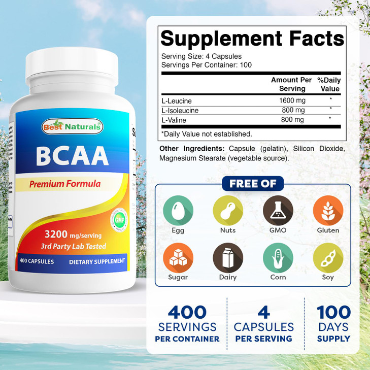 Best Naturals BCAA Branch Chain Amino Acid, 3200mg per Serving, 400 Capsules