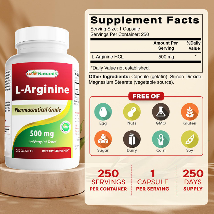 Best Naturals L-Arginine 500mg 250 Capsules