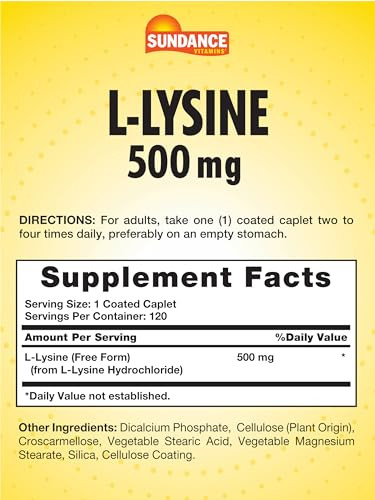 Sundance L-Lysine 500mg - 120 Caplets - Free Form Amino Acid