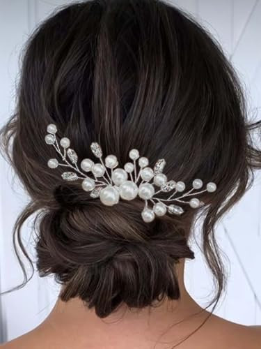 Yean Pearl Bride Wedding Hair Comb Silver Crystal Bridal Hair Accessories Rhinestone Hair Piece for Women and Girls