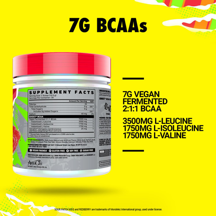 GHOST BCAA Powder Amino Acids Supplement, Sour Patch Kids Redberry