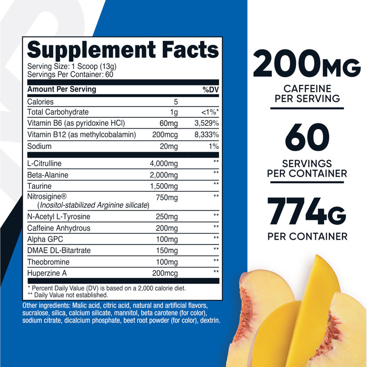 Nutricost Pre-Workout Complex Powder (60 Servings, Peach Mango)