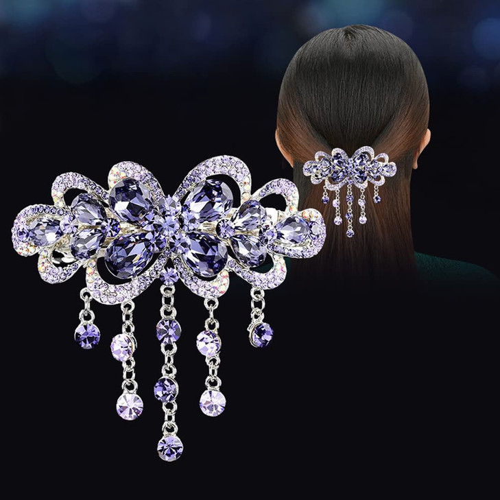 E EMZHOLE Large Elegant Hair Barrettes for Women Girls Spring Clip Flower Tassel Design Sparkly Glitter Rhinestone Hairpin Crystal Hair Clip Hair Acc