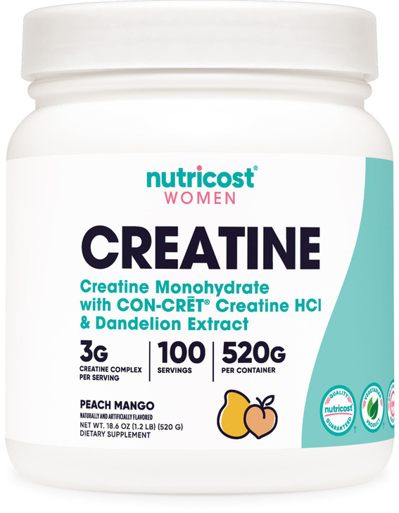 Nutricost Creatine Monohydrate Powder for Women, Micronized, Peach Mango, 100