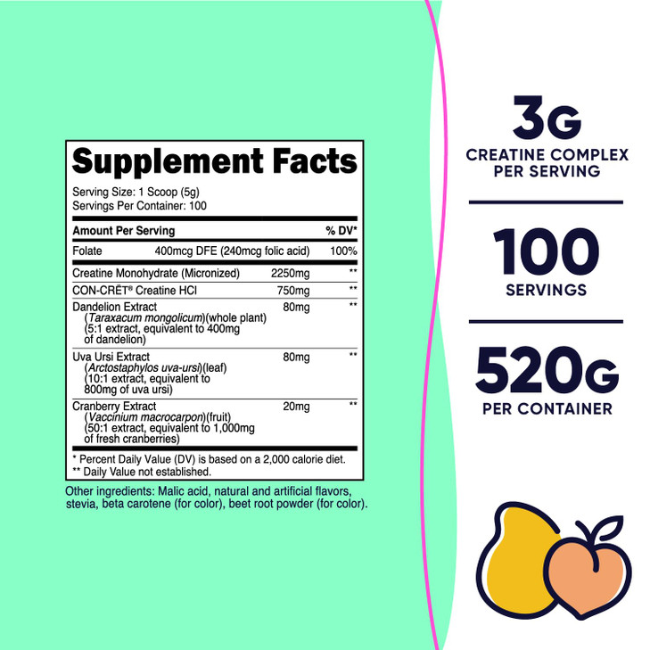 Nutricost Creatine Monohydrate Powder for Women, Micronized, Peach Mango, 100