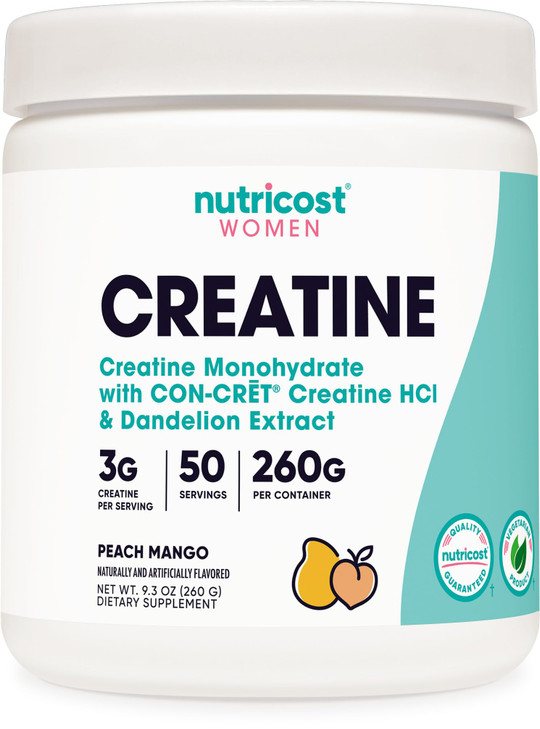Nutricost Creatine Monohydrate Powder for Women, Micronized, Peach Mango Flavor