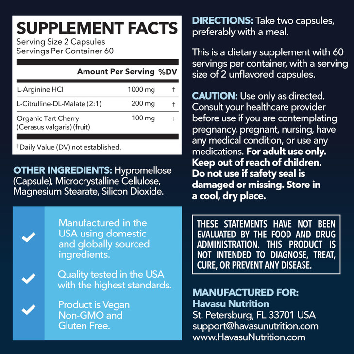 L-Arginine Capsules with L-Citrulline - Nitric Oxide Supplement