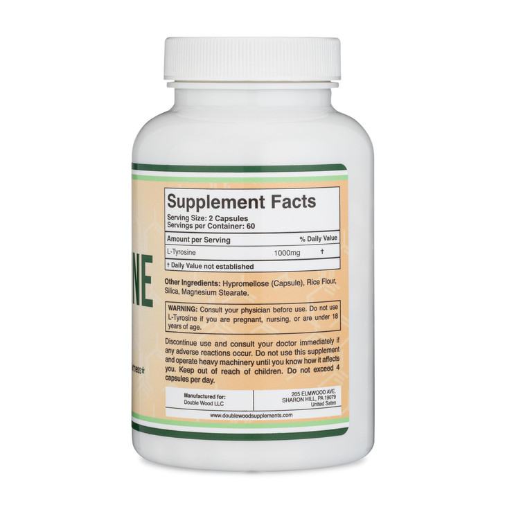 L-Tyrosine 1,000mg per Serving, 120 Veggie Capsules (L Tyrosine Supplement