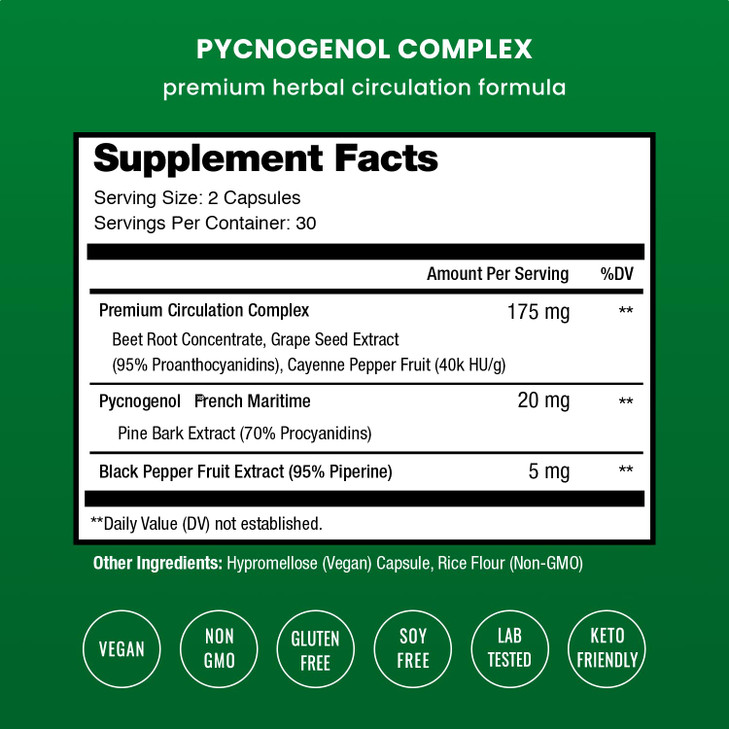 NutraChamps Pycnogenol French Maritime Pine Bark Extract, Premium Circulation