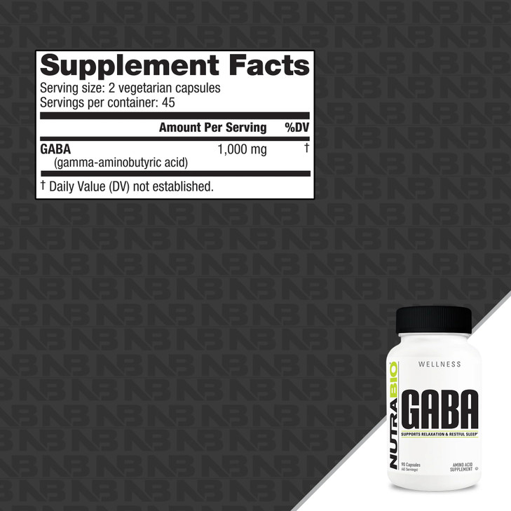 NutraBio 100% Pure GABA Supplement (Gamma-Aminobutyric Acid), 500mg