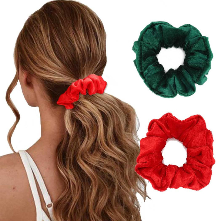 CAKURE Christmas Hair Scrunchies Green Red Hair Ties Velvet Scrunchy Elastic Hair Band Ponytail Holder Xmas Hair Accessories for Women and Girls Pack