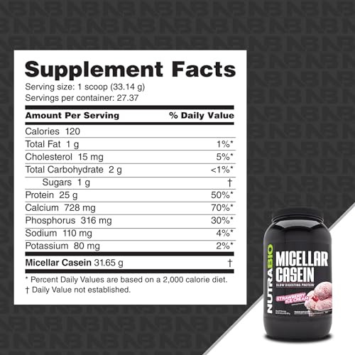 NutraBio Casein Protein Powder, Micellar Casien Powder, 25g Slow Digesting