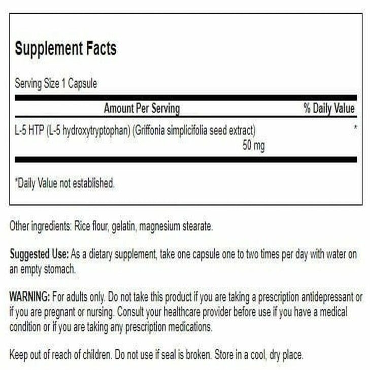 Swanson Premium Amino Acid 5-Htp - Extra Strength - 50 Milligrams 60 Capsules