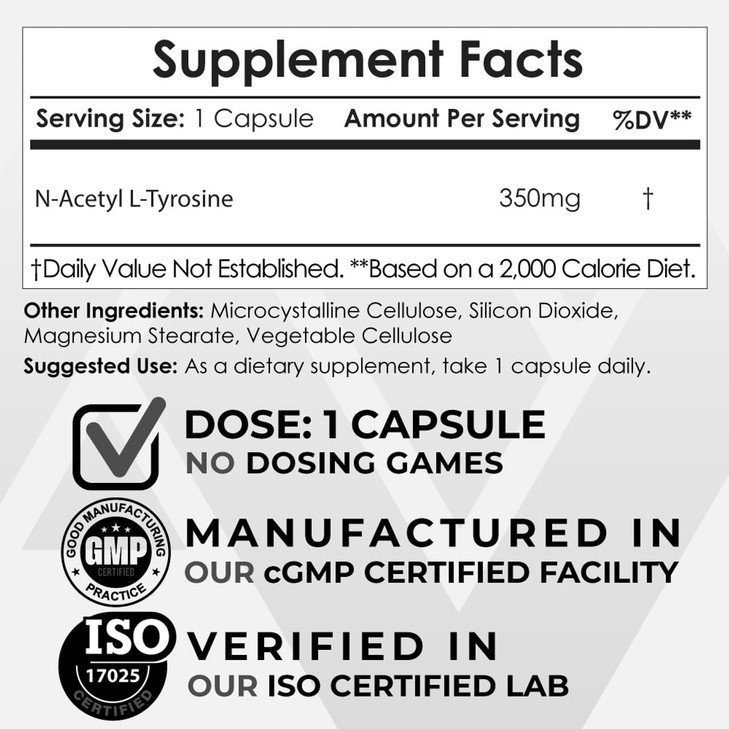 Nootropics Depot N-Acetyl L-Tyrosine Capsules - 120 Count