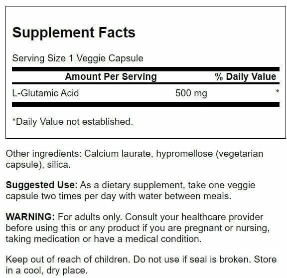 Swanson Amino Acid Glutamic Acid 500 Milligrams 60 Veg Capsules (1 Pack)