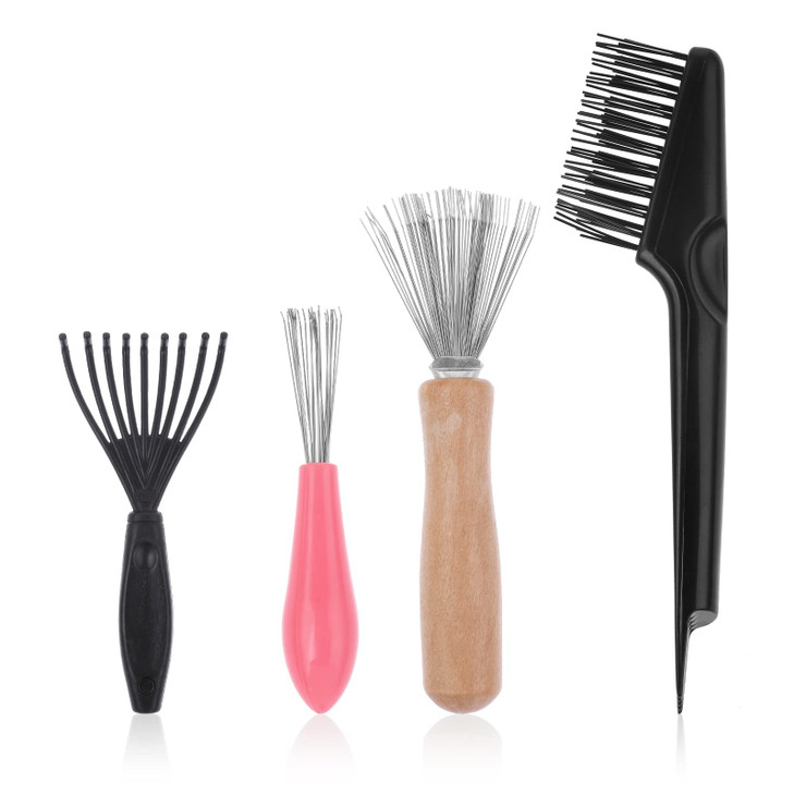Abeillo Hair Brush Cleaner Tool Set - 4 Pieces Comb Cleaning Brush Hair Brush Cleaner Rake for Removing Hair Dust Home Salon Use (4 Style, Black, Obl