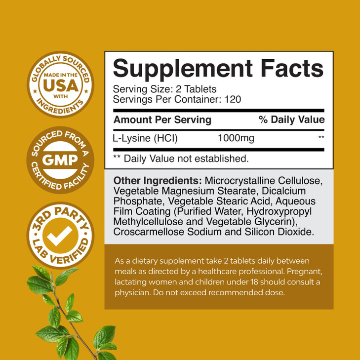 Natures Craft L Lysine 1000mg per Serving Nutritional Supplements