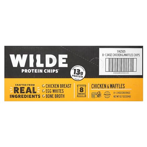 Wilde Brands Protein Chips, Chicken & Waffles, 8 Bags, 1.34 oz (38 g) Each