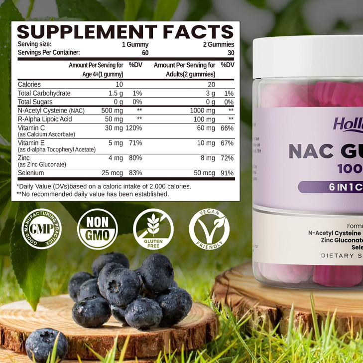6 in 1 NAC Gummies, Chewable N Acetyl Cysteine 1000mg Supplement for Kids &