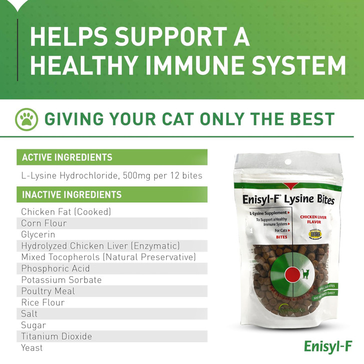 Vetoquinol Enisyl-F Lysine Bites: L-Lysine Chews for Cats & Kittens