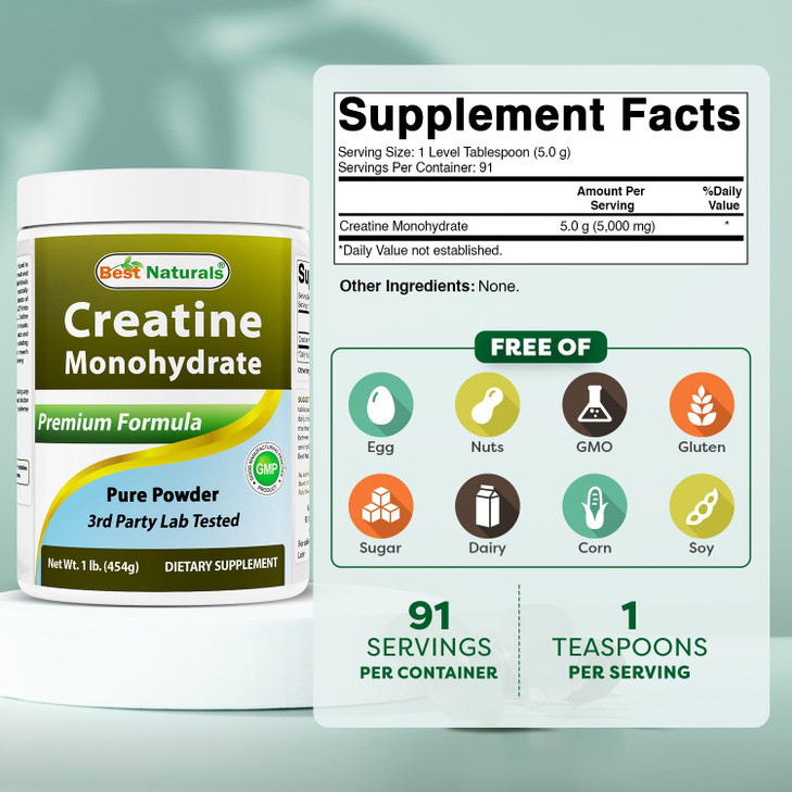 Best Naturals Creatine Monohydrate 1 Lb Pure Powder (1 LB (Pack of 1))