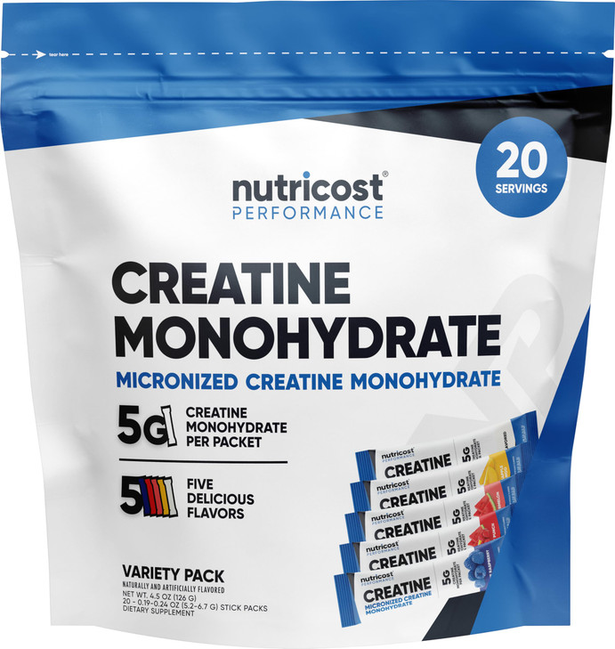 Nutricost Creatine Monohydrate Powder Variety Stickpacks (5 Flavors, 20