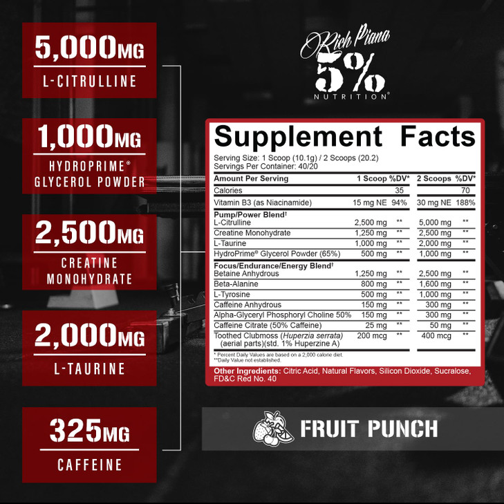 5% Nutrition Rich Piana Kill It Pre Workout Powder w/Creatine, Caffeine, Beta