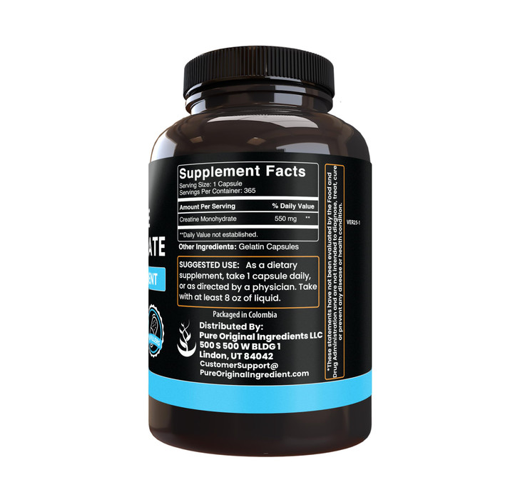 PURE ORIGINAL INGREDIENTS Creatine Monohydrate (365 Capsules) No Magnesium Or