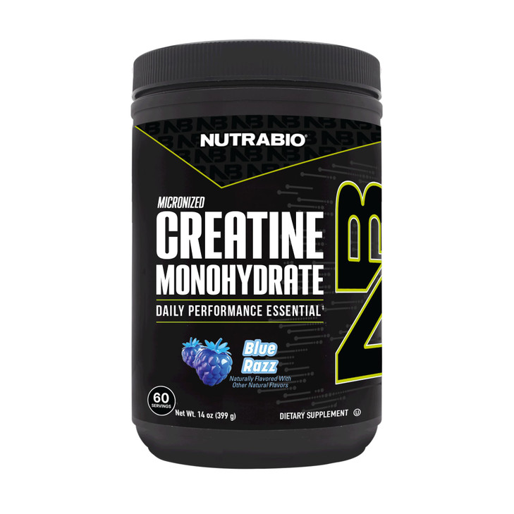 NutraBio Pure Micronized Creatine Monohydrate Powder Supplement, Blue Razz (300