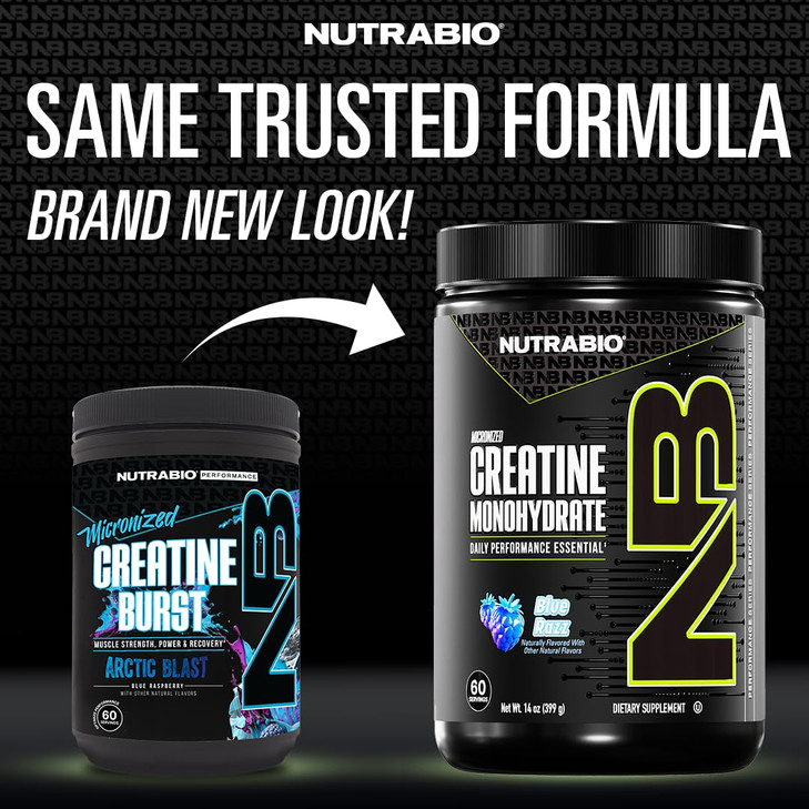NutraBio Pure Micronized Creatine Monohydrate Powder Supplement, Blue Razz (300