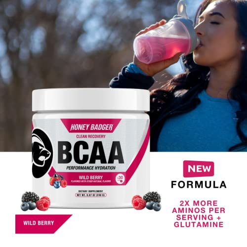 Honey Badger BCAA + EAA Amino Acids Powder, BCAAs + L-Glutamine, Keto, Vegan