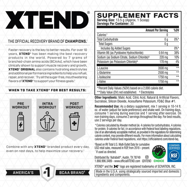 Xtend Original BCAA Powder 7g BCAA and 2.5g L-Glutamine, Sugar Free Post Workout