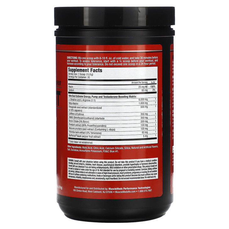 MuscleMeds Nitrotest Pre-Workout Supplement Drink, Boost Nitric Oxide
