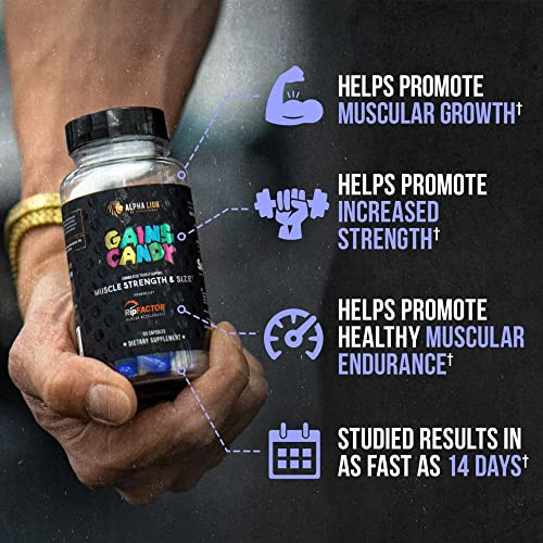 ALPHA LION Gains Candy, Supplement Pills for Muscle Growth, Size, & Strength