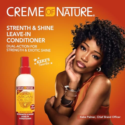 Creme of Nature Strength & Shine Leave-In Conditioner, Dual-Action Moisture & Protection, Infused with 100% Organic Argan Oil from Morocco, 8.45 fl o