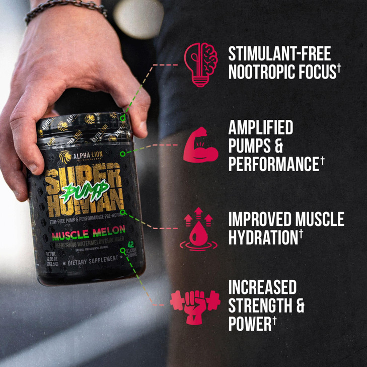 ALPHA LION Superhuman Pump Pre Workout Powder, Caffeine Free & Stim Free
