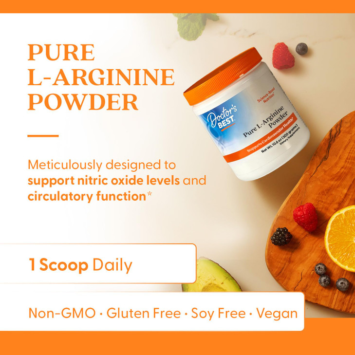 Doctors Best Pure L-Arginine Powder, Supports Cardiovascular Health, Non-GMO