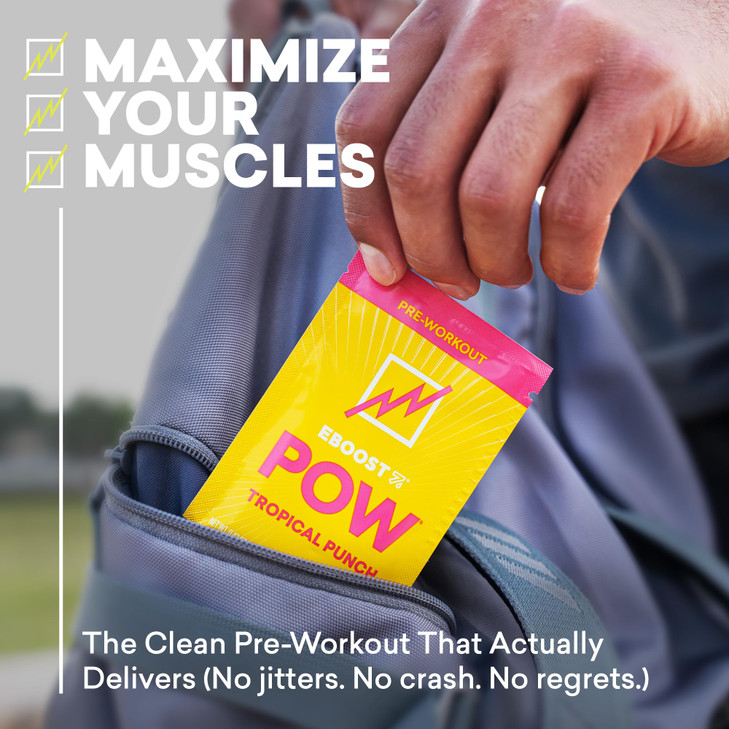 EBOOST POW Natural Pre Workout Powder - 15 Packets, Tropical Punch