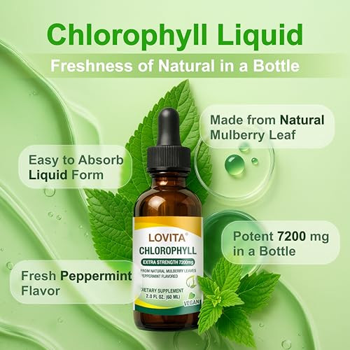 LOVITA Chlorophyll Liquid Drops, High Potency 120 mg/mL, 7,200 mg per Bottle