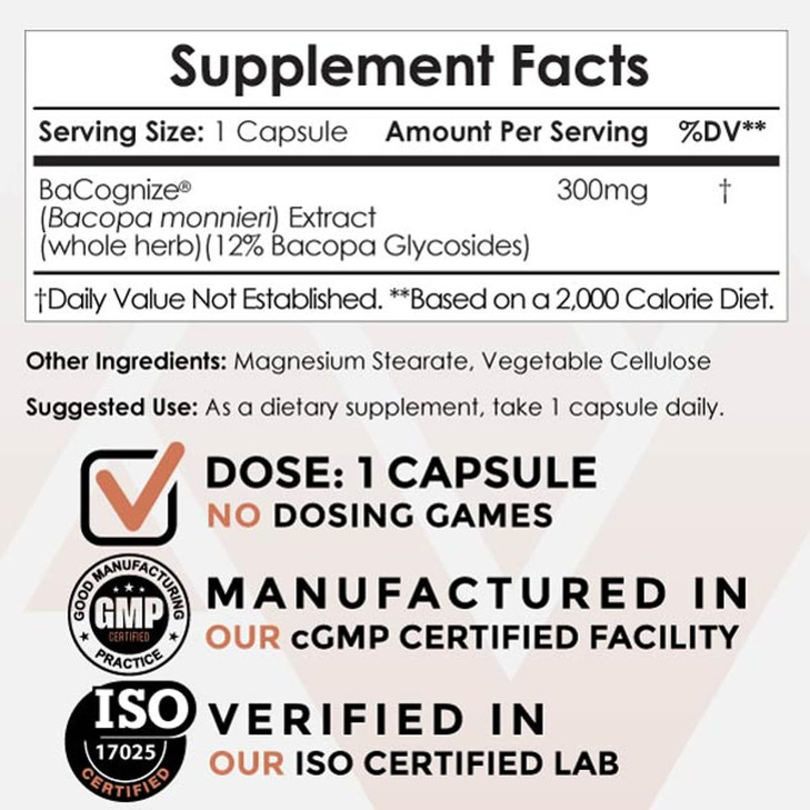 BaCognize Bacopa Monnieri Capsules - 300mg - 240 Count