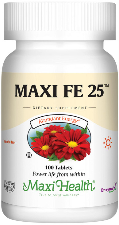 Maxi Health Iron Supplement for Women & Men - Gentle Iron 25 mg for The Stomach