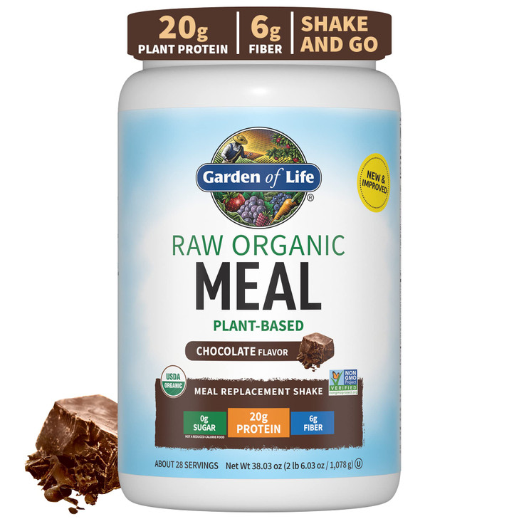Garden of Life Meal Replacement Shakes, Raw Organic, Chocolate Protein Powder