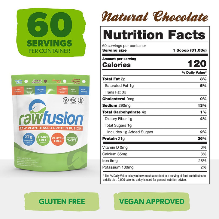 Rawfusion 4lbs- Raw Plant Based Protein Powder, Natural Chocolate